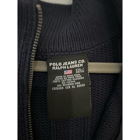 Polo Ralph Lauren Navy Ribbed Flag Logo Quarter Zip Sweater - Picture 4 of 6